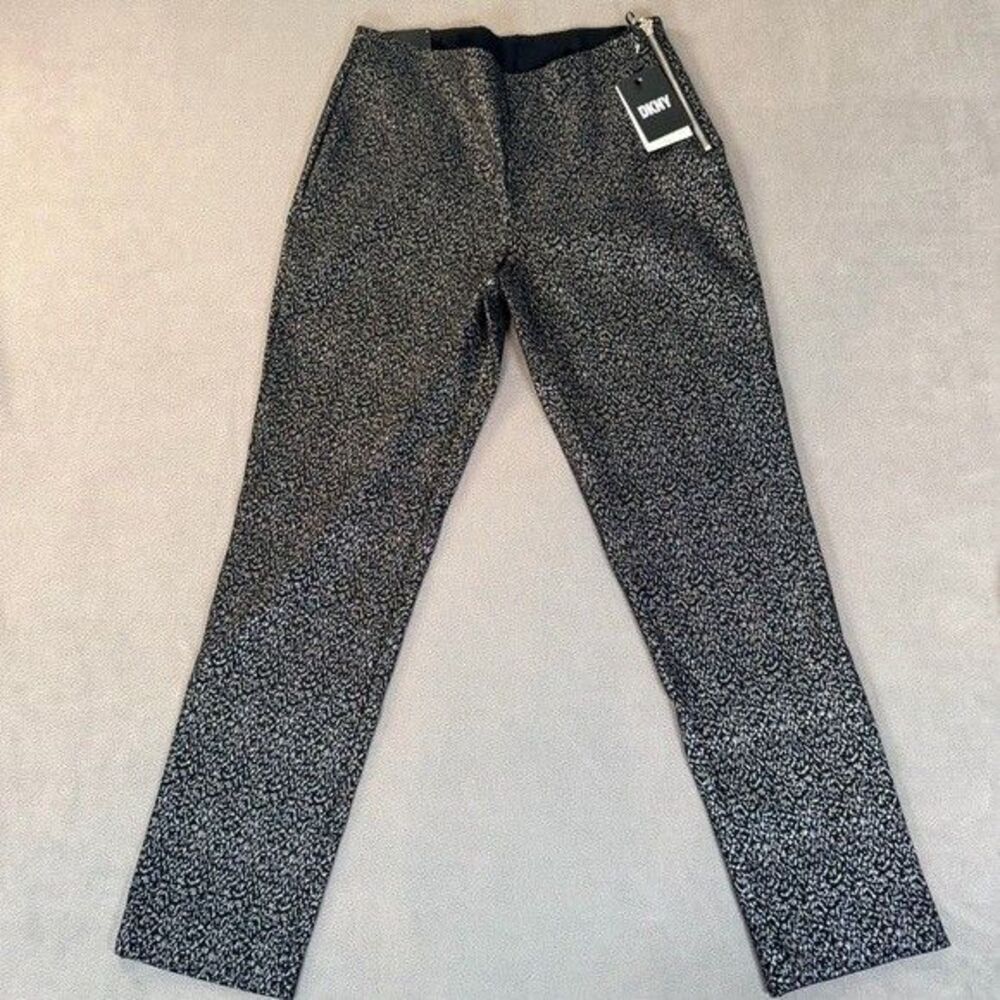 DKNY Women's Pants-Slim Leg/Ankle Length-Black & Silver Metallic Pattern-Size 6